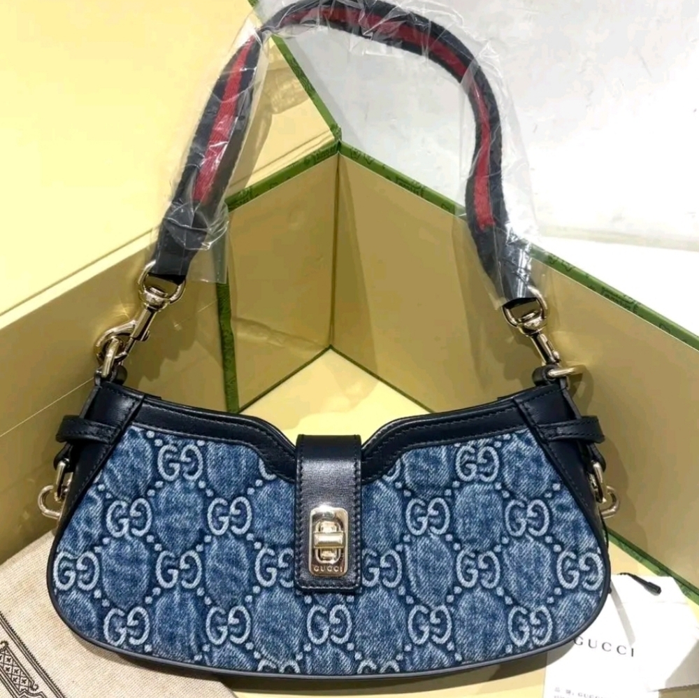 Gucci "Moon Side" GG Print Mini Shoulder Bag in Denim Blue. 